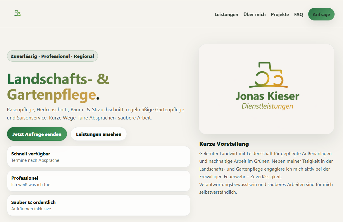 Screenshot: Website Landschafts & Gartenpflege